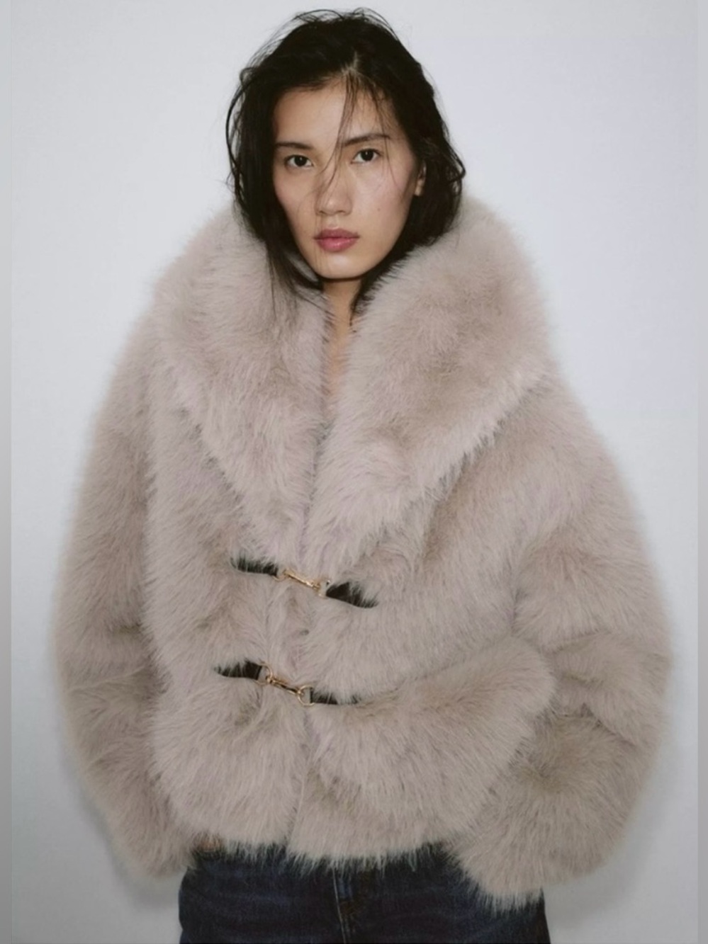New ZARA Short Faux Fur Toggle Coat